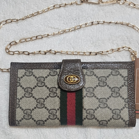 Vintage Gucci Ophidia Bifold Wallet Gold Chain Signature Monogram COA - Picture 2 of 9